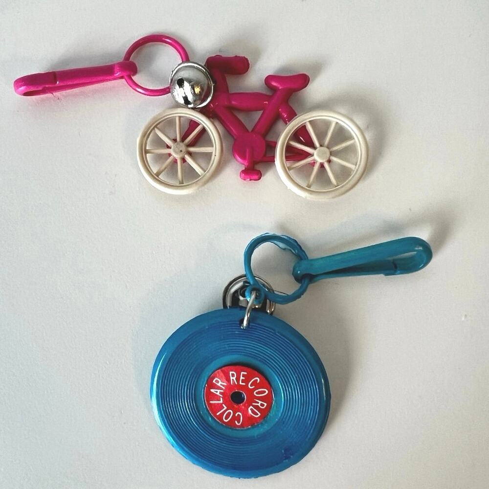 Bicycle and Record Album1980s Bell Clip Charm Necklace Keychain Bell Lot